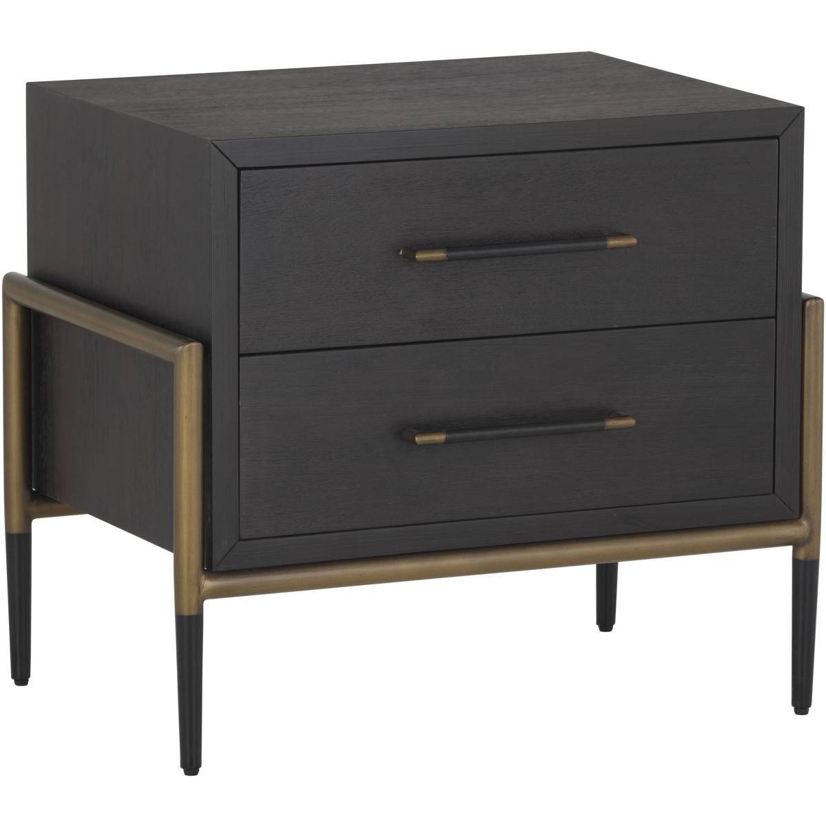 Senesca Modern Classic Black Acacia Wood Antique Brass Nightstand